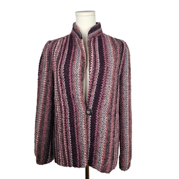 D.K. Gold By Donnkenny Striped Knit Jacket Size 8 Purple Mohair Lambswool 80's - Picture 1 of 9
